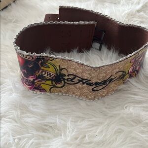 Ed Hardy Women's Leather Belt with Skull Design